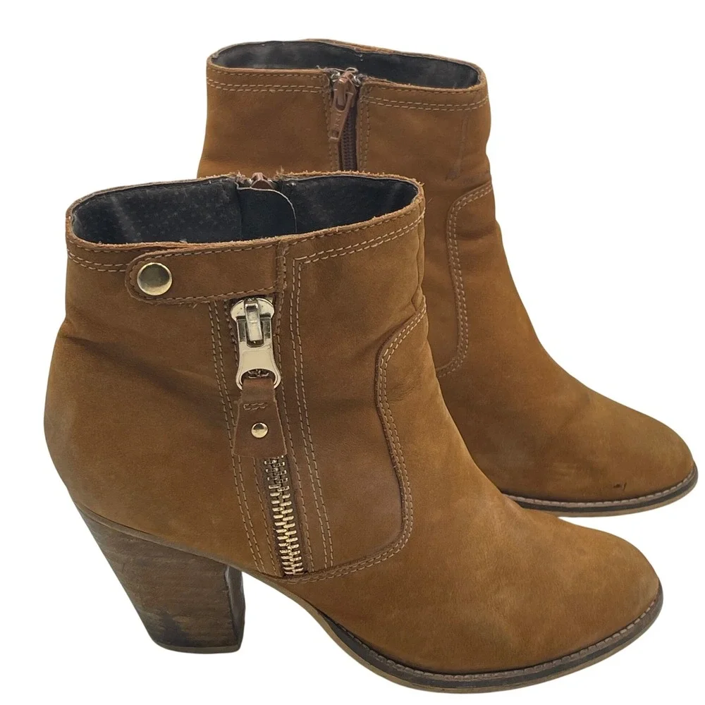 Aldo Brown‎ Suede Western Moto Ankle Boots Stacked Heel Boho Size 10